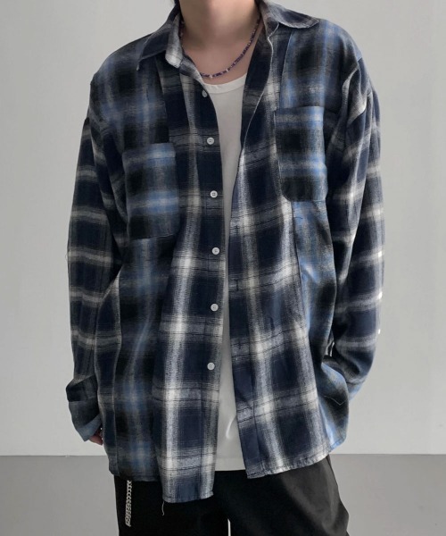 BY ATTENTION シャツ 「BY ATTENTION」 配色 クロスパッチ 長袖 