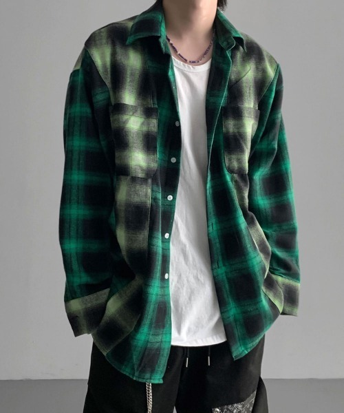BY ATTENTION シャツ 「BY ATTENTION」 配色 クロスパッチ 長袖 