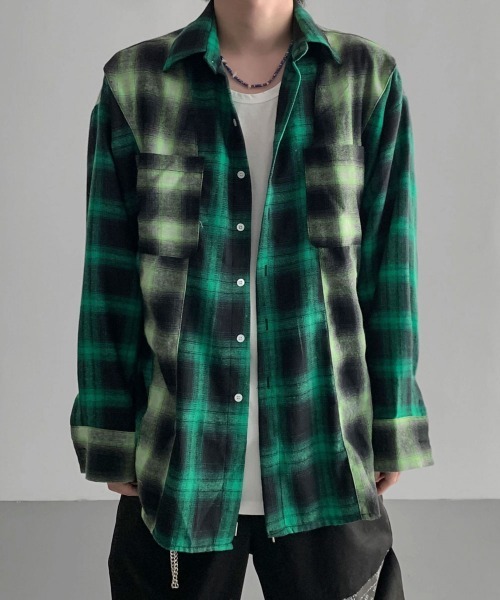 BY ATTENTION シャツ 「BY ATTENTION」 配色 クロスパッチ 長袖 BY ATTENTION シャツ 「BY ATTENTION」 配色 クロスパッチ 長袖