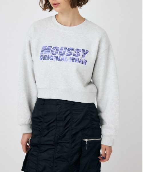 MOUSSY トレーナー スウェット RHINESTONE CROPPED プルオーバー