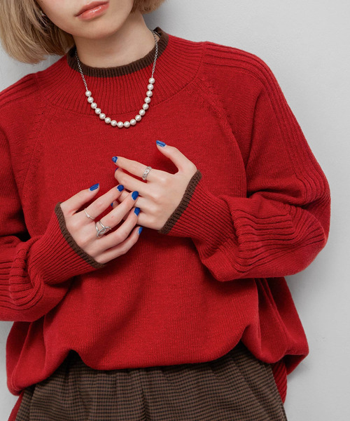 ♦︎新品♦︎CYNICAL♦︎レイヤード風 配色もちもちニット♦︎レッド♦︎ ニット セーター もちもち配色ハイネックPO レディース : ZOZOTOWN