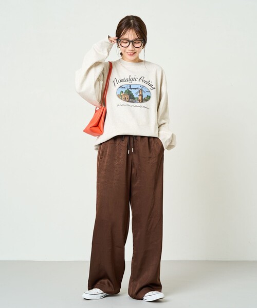 ストレートパンツ なめらかサテン美脚ストレートパンツ サテン