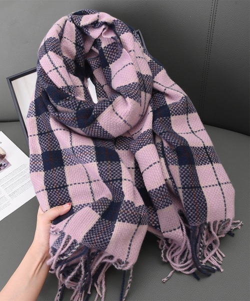 【クロス様】モーガン＆オーツ ピンク系 チェック柄ストール マフラー英国製 Little＆More ストール マフラー カシミヤタッチ チェック柄 大判