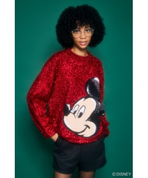 ADEAM シルク　長袖　ニット　レッド Disney SERIES CREATED by MOUSSY ニット セーター MD JAQUARD