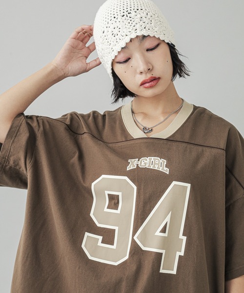 X-girl（エックスガール） ワンピース 半袖 NUMBERING S/S BIG TEE