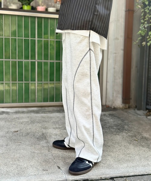 link lot ワイドパンツ スウェットパンツ ジャージ 配色ステッチ