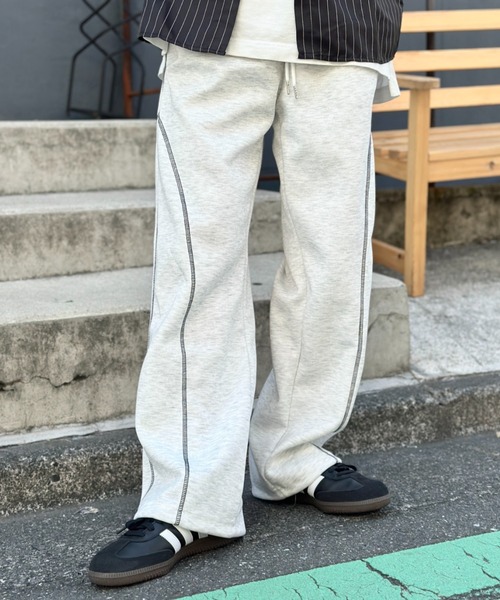 link lot ワイドパンツ スウェットパンツ ジャージ 配色ステッチ