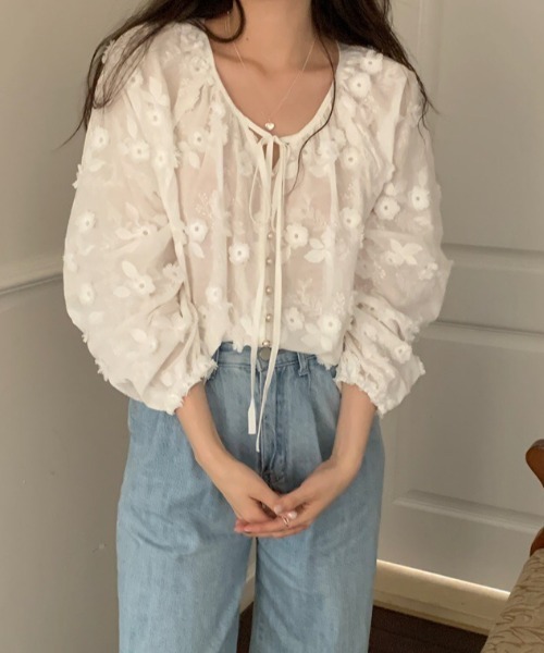 ブラウス シャツ 紐付きフラワーシャツ レディース : ZOZOTOWN Yahoo