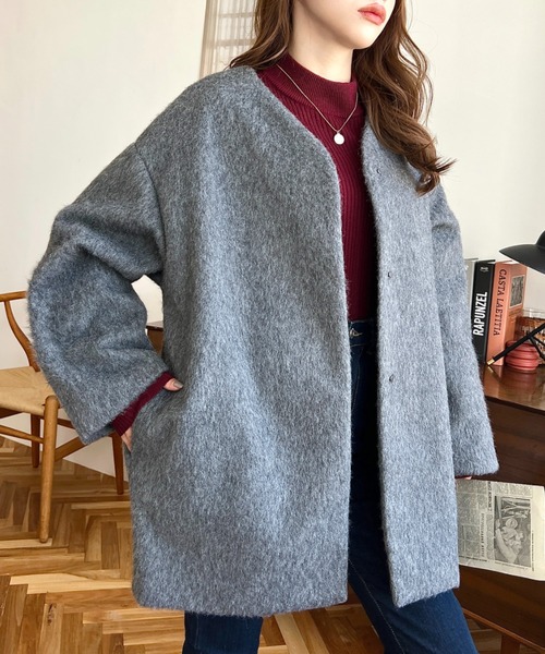 「moment+」 ノーカラーコート M グレー レディース_画像6