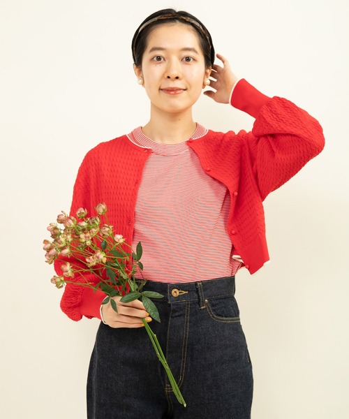 CHILD WOMAN カーディガン coolcottonケーブル編み ショート