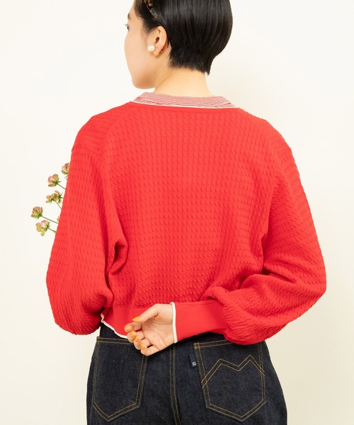 CHILD WOMENクルーネックショートカーディガン CHILD WOMAN カーディガン coolcottonケーブル編み ショート