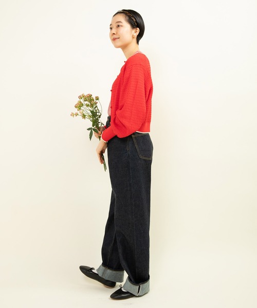 CHILD WOMENクルーネックショートカーディガン CHILD WOMAN カーディガン coolcottonケーブル編み ショート