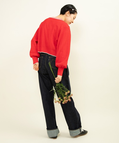 CHILD WOMAN カーディガン coolcottonケーブル編み ショート