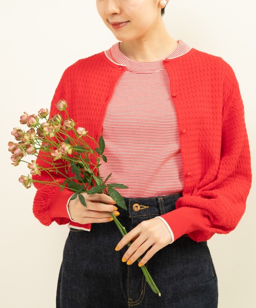 CHILD WOMENクルーネックショートカーディガン CHILD WOMAN カーディガン coolcottonケーブル編み ショート