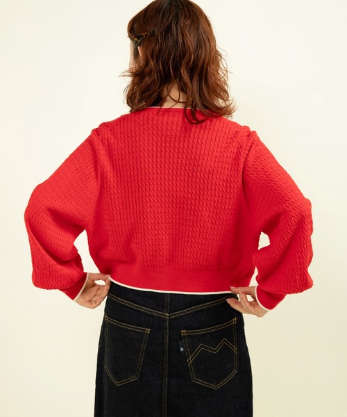 CHILD WOMENクルーネックショートカーディガン CHILD WOMAN カーディガン coolcottonケーブル編み ショート