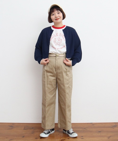 CHILD WOMENクルーネックショートカーディガン CHILD WOMAN カーディガン coolcottonケーブル編み ショート
