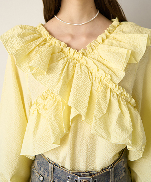 Miーje（ミジェ） ブラウス シャツ クロスフリルブラウス「韓国