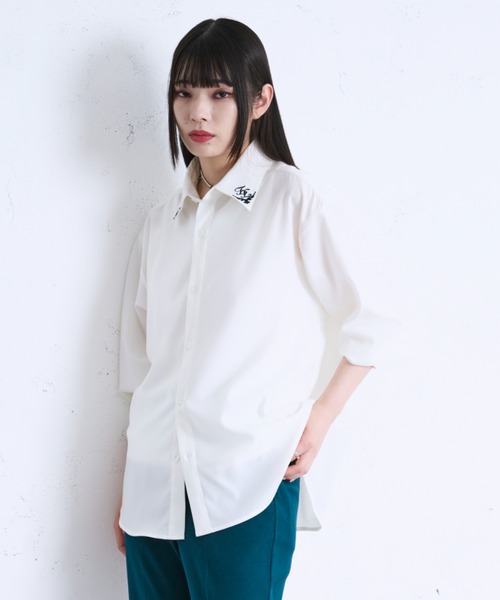 Ellno Loset シャツ 襟ロゴ刺繍シャツ メンズ レディース