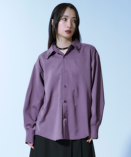 Ellno Loset シャツ 襟ロゴ刺繍シャツ メンズ レディース