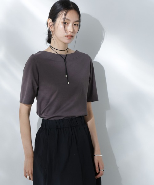 Tシャツ FANEUIL レディース 春夏 ナノシア 半袖 ミドル丈 クルーネック 汗じみ防止 伸縮性 シンプル 日本製 カジュアル PAGE ONE（ファッション） tシャツ カットソー レディース 日本