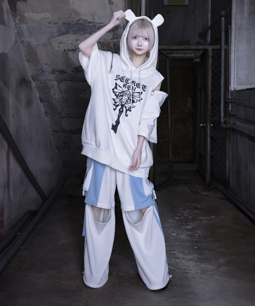 Amilige くまのパーカー Amilige パーカー CROSS BEARプリントパーカー レディース