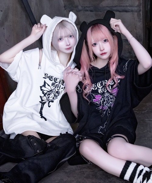 Amilige くまのパーカー Amilige パーカー CROSS BEARプリントパーカー レディース