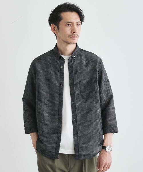 TAKEO KIKUCHI シャツ 「Sサイズ〜」カラミ織り 7分袖シャツ