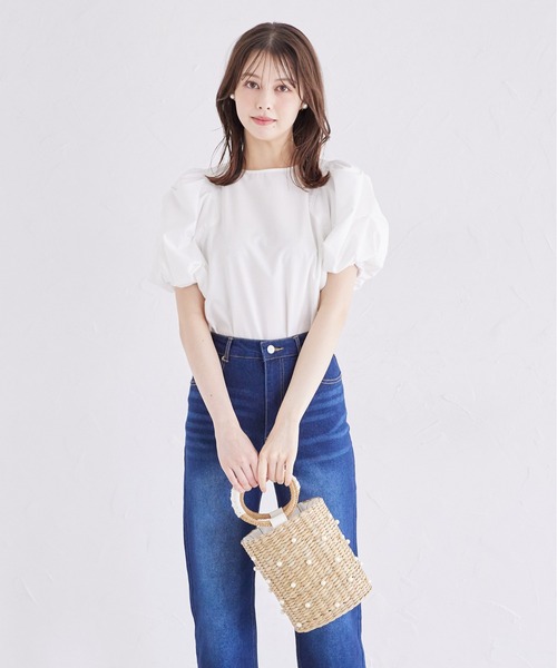 フリル付きパールカゴバッグ tocco closet かごバッグ カゴバッグ パール付きカゴバッグ