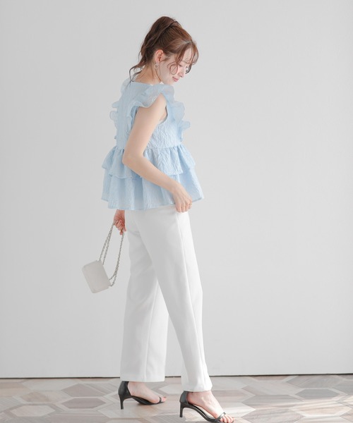 Fit more ネックスカラップジャガードトップス レディース
