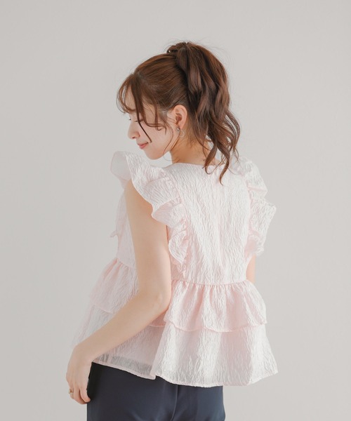 Fit more ネックスカラップジャガードトップス レディース