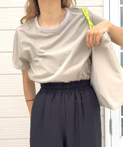 キュー Q リンガーロゴプリントT （ネイビー） Q tシャツ リンガーロゴプリントT レディース : ZOZOTOWN Yahoo