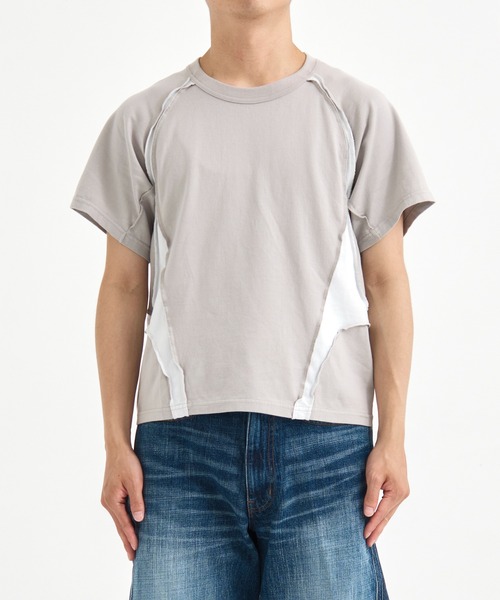 タフタコンビネーションTシャツ NVRFRGT tシャツ 別注 PANELED HALF SLEEVE T-SHIRT メンズ