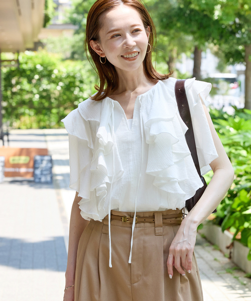JOURNAL STANDARD コットンボイルブラウス　グリーン　F JOURNAL STANDARD ブラウス シャツ ラッフルカラーコットン