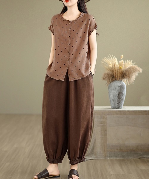 シャツ+ブラウス(半袖+袖なし) eLLa  doby dot jacquard blouse eLLa doby dot jacquard blouse 半袖 ブラウス 白