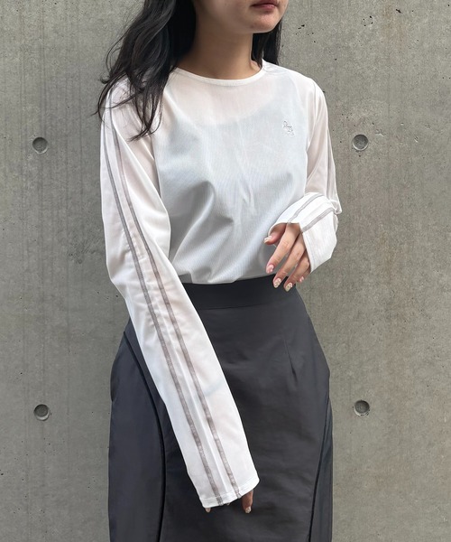 【新品未使用】 &g'aime トップス &g'aime tシャツ 「＆g'aime」シアーサイドラインロゴトップス