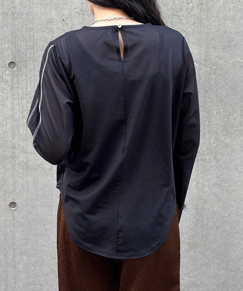 &g'aime tシャツ 「＆g'aime」シアーサイドラインロゴトップス