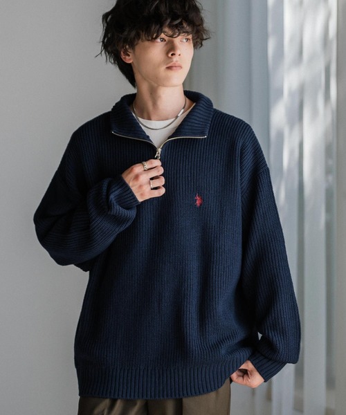 RLX　国内正規品　高機能　ハーフジップポロ　コットンニット　ロゴ刺繡 U.S. POLO ASSN.（ユーエスポロアッスン） セーター ニット 別注コラボ