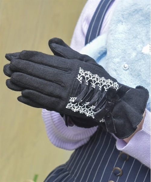 axes femme（アクシーズ ファム） 手袋 ベロアリボンレースアップ手袋