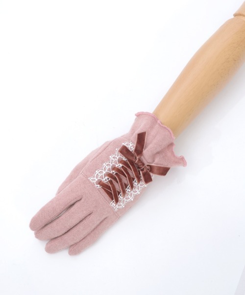 axes femme（アクシーズ ファム） 手袋 ベロアリボンレースアップ手袋 