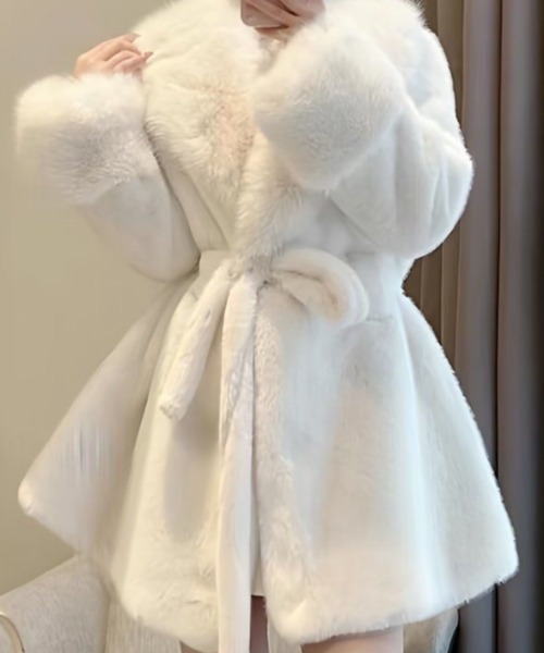 deux amour コート アウター ショールカラーベルトフェイクファー