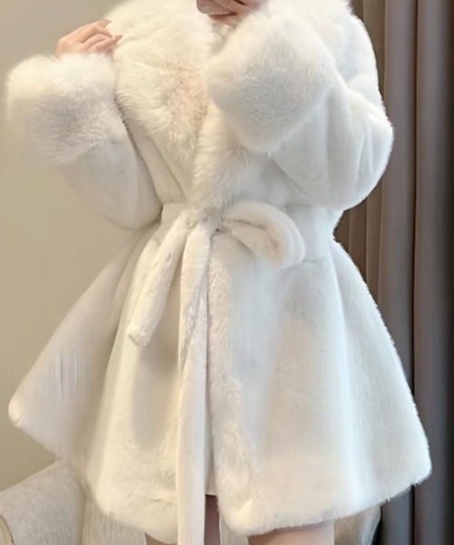 deux amour コート アウター ショールカラーベルトフェイクファー