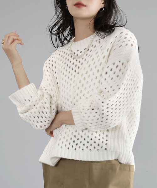 「ELFRANK」 長袖ニット FREE オフホワイト レディース_画像8