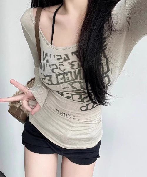 「lilful」 長袖カットソー L ライトベージュ レディース_画像5