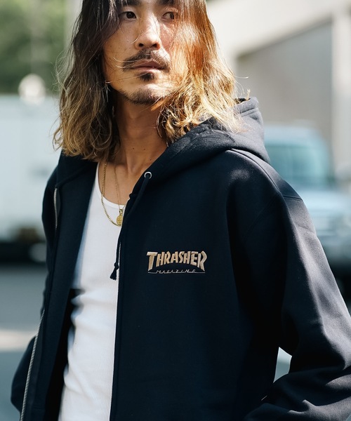 THRASHER（スラッシャー） ジップアップパーカー - ネイビー メンズ