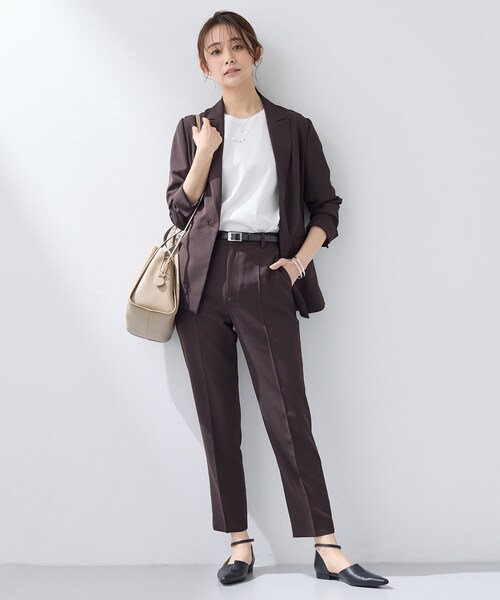 パンツ 入学式 「洗える／UVケア／麻調」テーパードパンツ レディースの画像