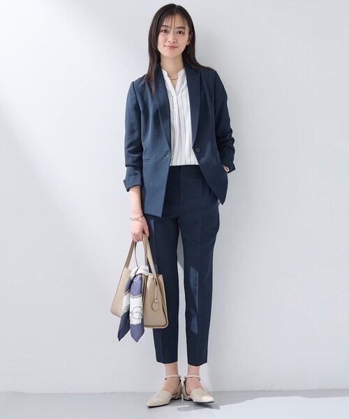 パンツ 入学式 「洗える／UVケア／麻調」テーパードパンツ レディースの画像