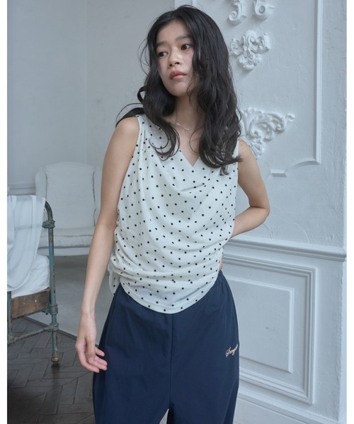 Smyeon タンクトップ ノースリーブ Flocked dot sleeveless top