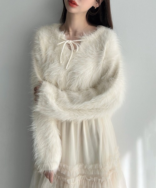 「Meiru」 長袖ニット LARGE ブラウン レディース_画像4