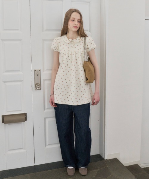 GIUNON ブラウス シャツ round collar flower tunic / ラウンドカラー