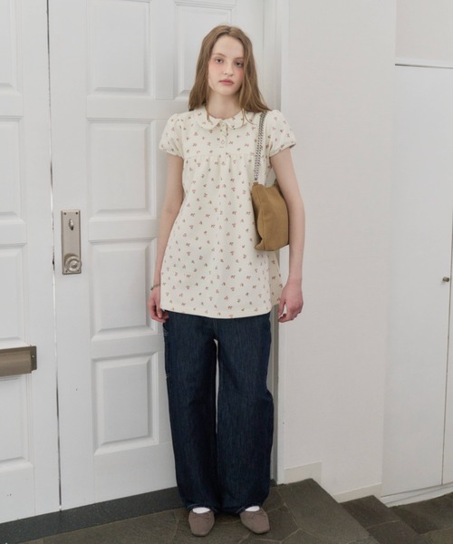 GIUNON ブラウス シャツ round collar flower tunic / ラウンドカラー